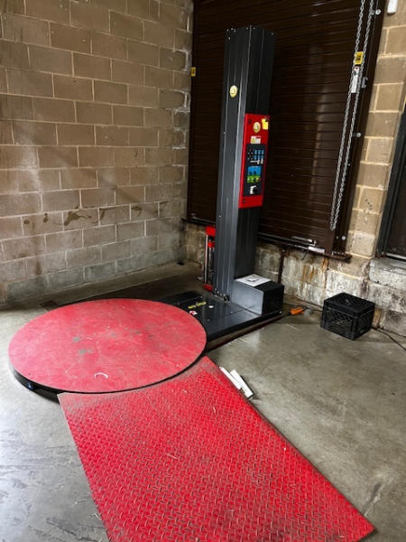 FOOD WAREHOUSE EQUIP & FIXTURES - (2) PALLET WRAPPERS - (3) ELECTRIC PALLET JACKS - GRAVITY FEED SHELVING - HEAT SEALERS - ROTARY SCREW COMPRESSOR & CHILLER - STAINLESS STEEL TABLES